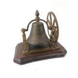 Brass Bell With Wheel And Wood Base
