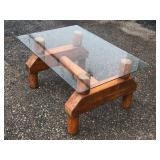 Glass Table With Wooden Log Base