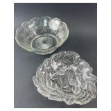 Two Glass Dishes With Grape And Leaf Motif