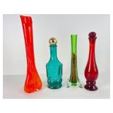 Four Colored Glass Decorative Vases