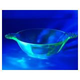 Uranium Glass Bowl With Handles, 4.5ï¿½ Diameter