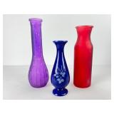 Three Colored Glass Vases