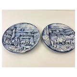 Blue And White Bas-Relief Plates