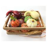 Wooden Box With Decorative Pumpkins And Gourds