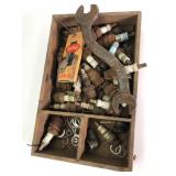 Wooden Box With Spark Plugs And Tools