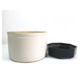 Stoneware Crock And Black Octagonal Bowl