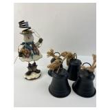 Tall Metal Snowman And Decorative Bells