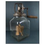 Vintage Glass Butter Churn With Wooden Paddle