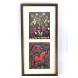 Framed Amate Bark Paintings With Birds And Horse