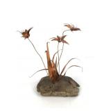 Copper Flower Sculpture With Driftwood Base