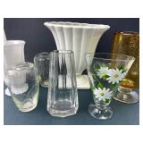 7 Mixed Glass And Ceramic Vases
