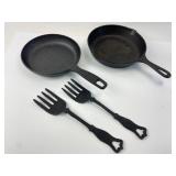 Cast Iron Frying Pans And Fork Set