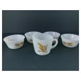 Fire-King Wheat Design Milk Glass Bowls