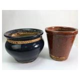 Two Ceramic Planters With Glazed Finish