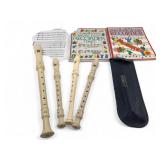 Yamaha And Aulos Recorder Lot With Books
