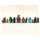 Carved Stone And Gemstone Penguins And Wolves