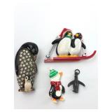 Penguin Jewelry Brooches And Pendant Lot
