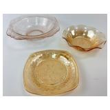 Three Depression Glass Dishes Floral Pattern