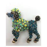 Vtg Rhinestone Poodle Pin 2 Inches Wide