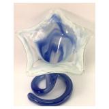 Blue & White Art Glass Star Vase