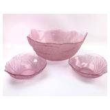 Pink Frosted Serving Bowl & 2 Salad Bowls