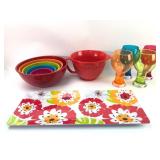 Colorful Kitchen Serving Set With Bowls & Cups