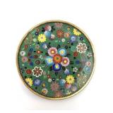 Vtg Enamel On Brass Floral Trinket Dish 3.5 Diamet