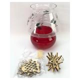 Pfaltzgraff Holly Vase & Wooden Ornaments