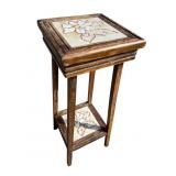 Wooden Plant Stand With Floral Tile