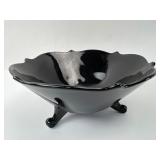 L.E. Smith Black Amethyst Glass Footed Bowl