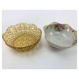 Amber Glass Bowl & Made In Japan Bowl