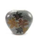 Solid Brass & Enamel Vase With Fall Leaves