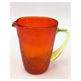 Vtg Hand Blown Amberina Crackle Glass Mini Pitcher