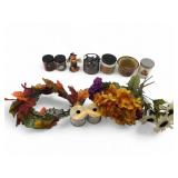 Fall Decor Lot With Candles & Faux Florals