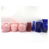 Pink, Red & Blue Glass Vases
