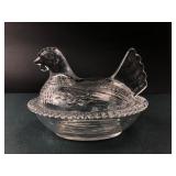 Clear Glass Hen On Nest Candy Dish