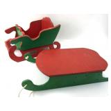 Decorative Wooden Sleighs In Red & Green