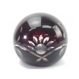 Cut Glass Ruby Red Etched Sphere 4 Inches