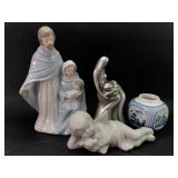 Nativity, Angel & Blue Vase Decor Lot