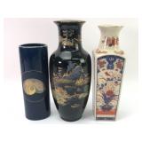 3 Japanese Vases Featuring Nautilus & Landscapes