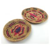 2 Vtg Handwoven Bamboo And Reed Coil Baskets