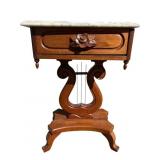 Marble Top Side Table With Lyre Base
