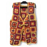 Vtg Hand Crocheted Granny Square Vest