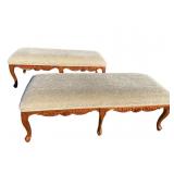 Two Upholstered Wood & Fabric Benches