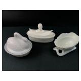 Three Milk Glass Tableware Items