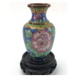 Vtg Cloisonne Enamel & Brass Mini Vase