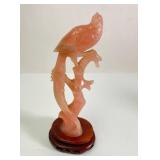 Carved Rose Quartz Bird On Wood Base