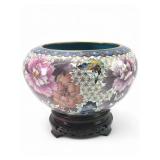 Vtg Cloisonne Enamel On Brass Planter With Stand