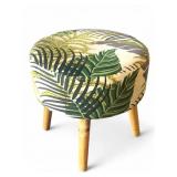 Tropical Print Stool Ottoman With Wooden Legs