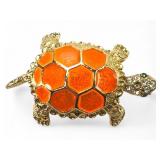 Goldtone Enamel Rhinestone Turtle Brooch